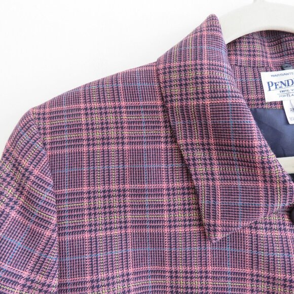 VINTAGE PENDLETON 100% Wool Plaid Blazer in Purple Academia Preppy - Size US 12 - Picture 7 of 15